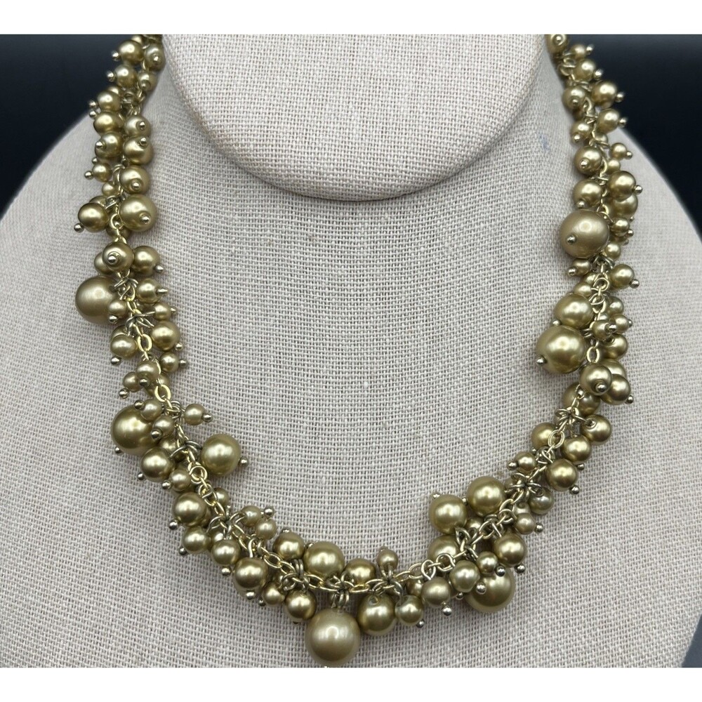Golden Faux Pearl Cluster Necklace Beaded Collar Gold Tone Retired Ooh Lala